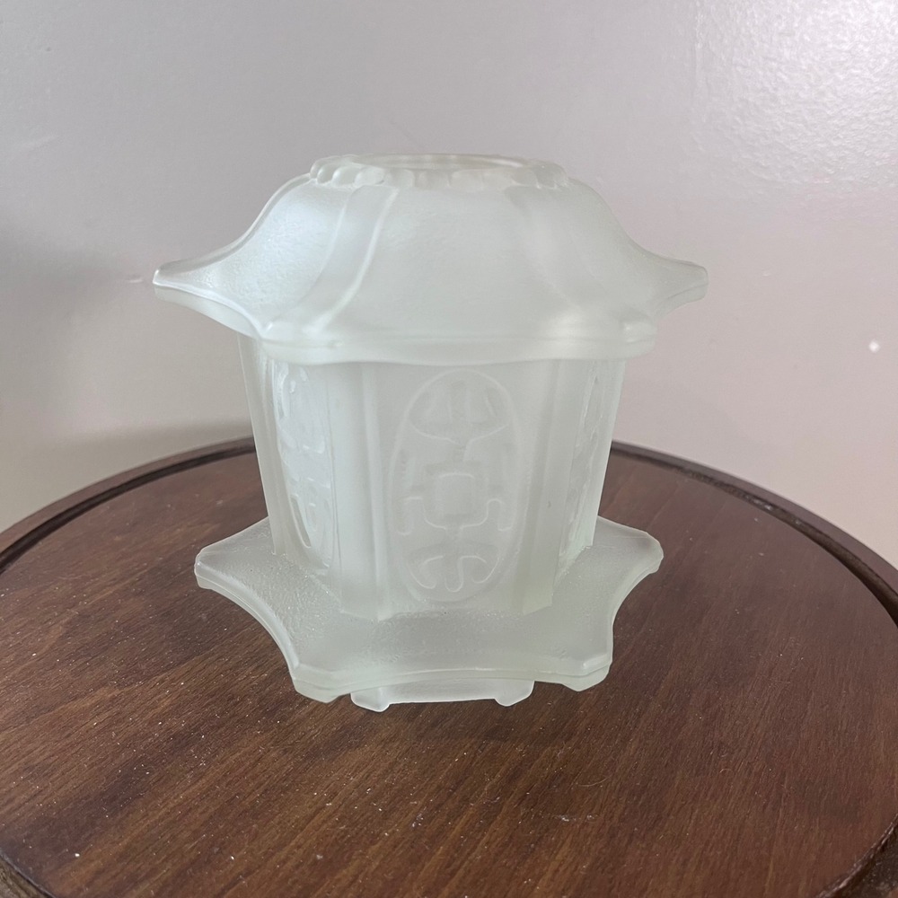 HOMCO Pagoda Fairy Light Vtg Frosted Satin Glass White Oriental Votive Holder
